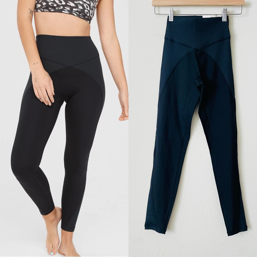 NWT Aerie SMALL Offline Goals black ribbed detail High Rise Leggings 7/8 length
